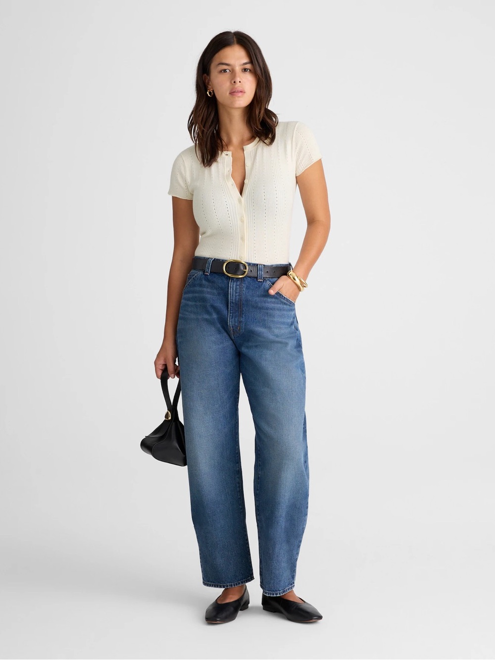 MADEWELL Cotton-Blend Pointelle Short-Sleeve Cardigan - size Medium